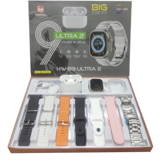 پک ساعت هوشمند الترا مدل HW-89 ULTRA2 با ۷ بند متنوع و ایرپاد پرو